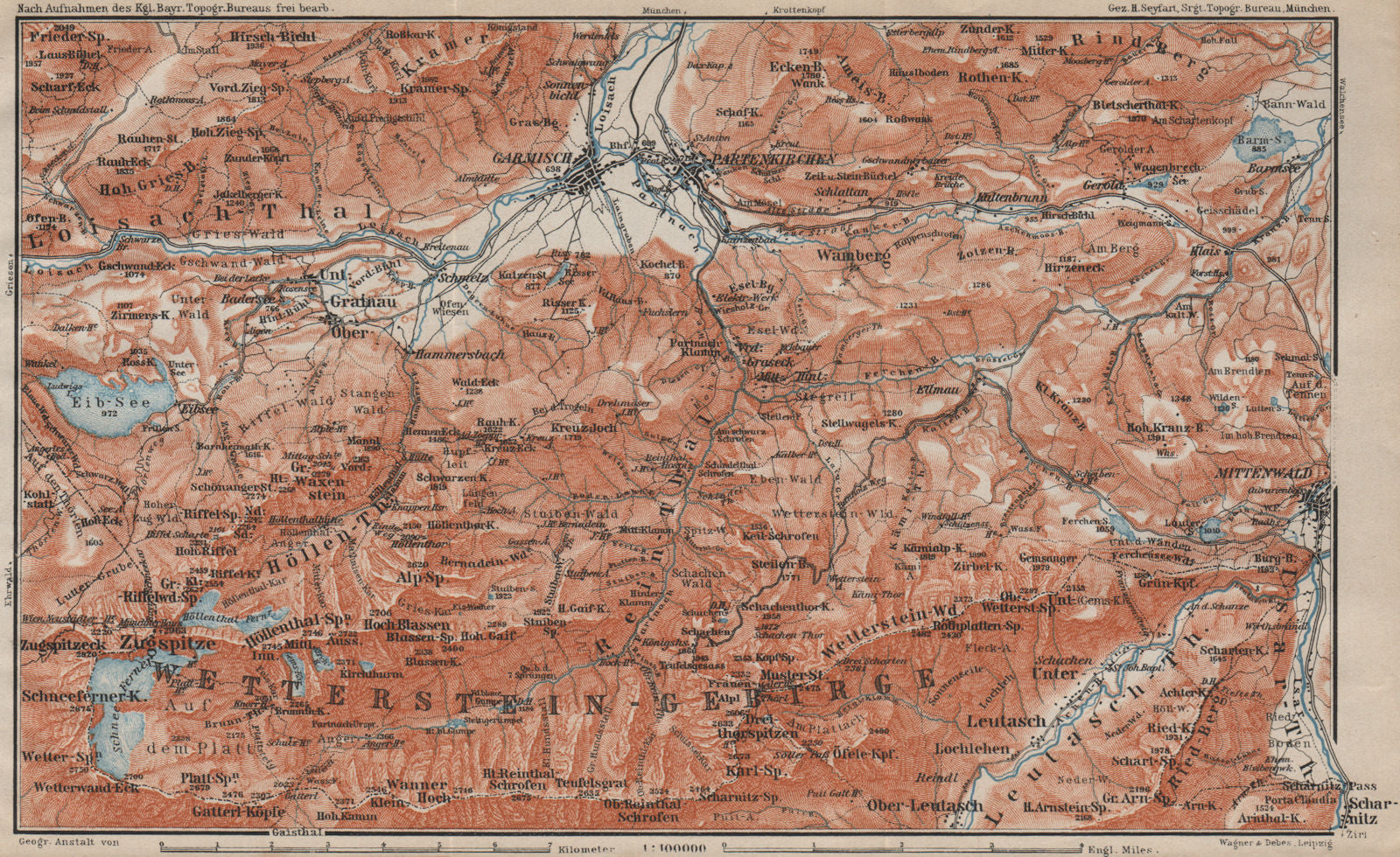 GARMISCH-PARTENKIRCHEN environs. Mittenwald. Deutschland/Österreich 1911 map
